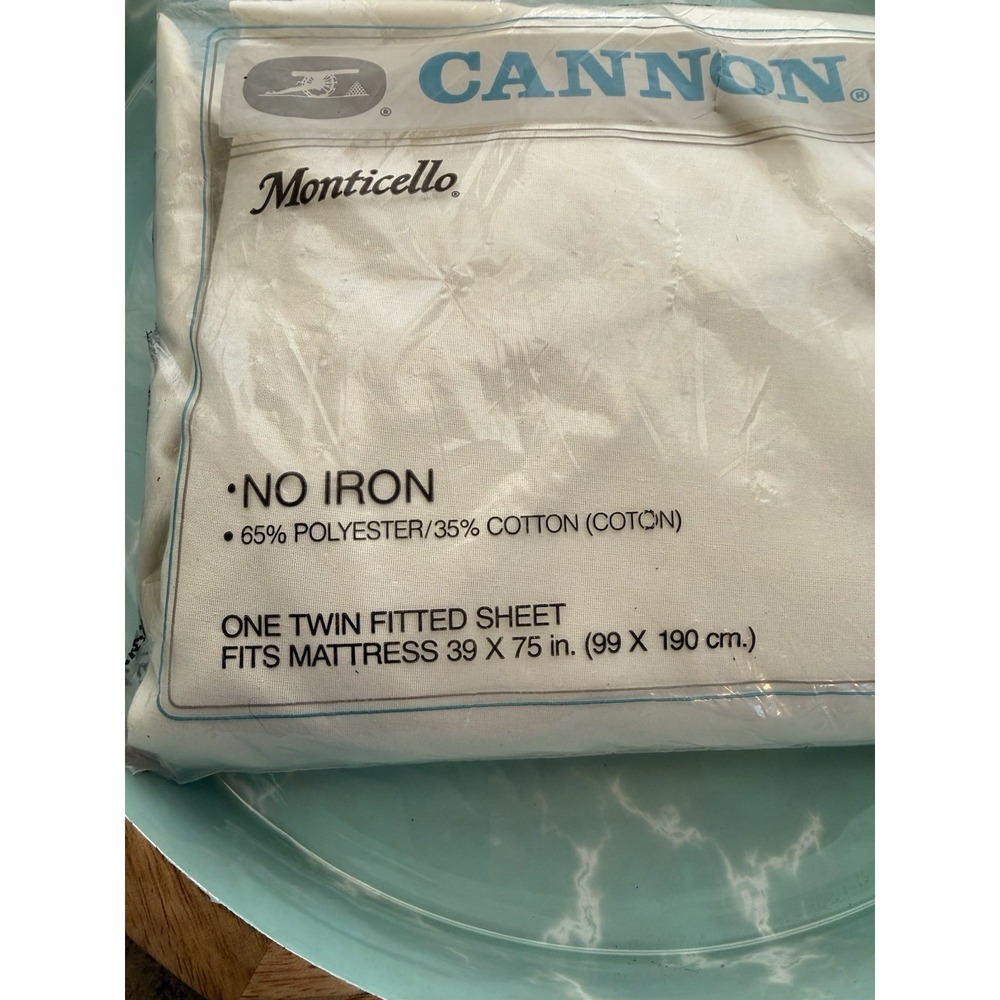 Cannon Monticello Twin Fitted Ivory Sheet No Iron Percale Vintage New Old Stock - Picture 2 of 6